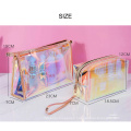 Low MOQ 100PCS Custom Logo New Fashion Transparent Laser Cosmetic Pouch Luxury Print Clear Holographic Makeup Bag